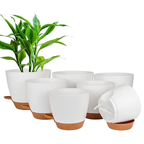 CSYY Blumentopf, 7 Stück Kunststoff Blumentopf mit Bewässerungssystem 20.3/19/17.7/16.5/15.2/14/12.7cm, Pflanztopf Selbstbewässerung Übertopf mit Untersetzer, für Drinnen und Draußen von CSYY