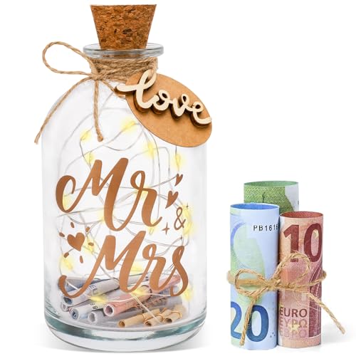 Hochzeitsgeschenke Geld Leuchtflasche für Brautpaar und Frisch Verliebte, LED Flaschenlicht Hochzeit Mr. & Mrs. Personalisiert Geldgeschenke Hochzeit Hochzeitskasse Spardose von CSYY