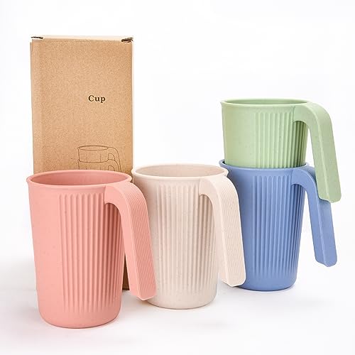 Unbreakable Trinkbecher, 4er Trinkbecher Set 350ml Tasse mit Griff Bruchfeste Wiederverwendbare Trinkbecher für Kinder und Erwachsene Bunte Plastik Becher für Kaffee Tee BPA-Frei von CSYY