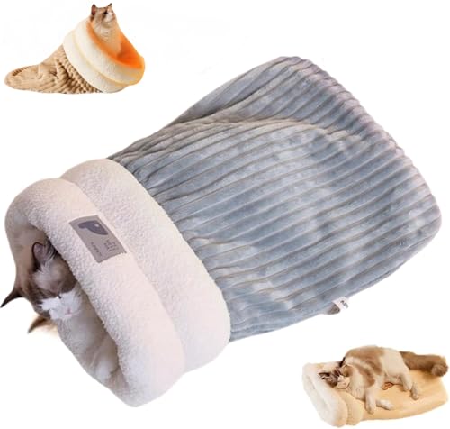 CSZALHLS Katzenbett, Katzenschlafplatz, Katzen-Schlafbeutel, Soft, Plush, Self-Heating, Removable, Polyester, Plüsch, Innenbereich, Höhle, Small, Medium, Large von CSZALHLS