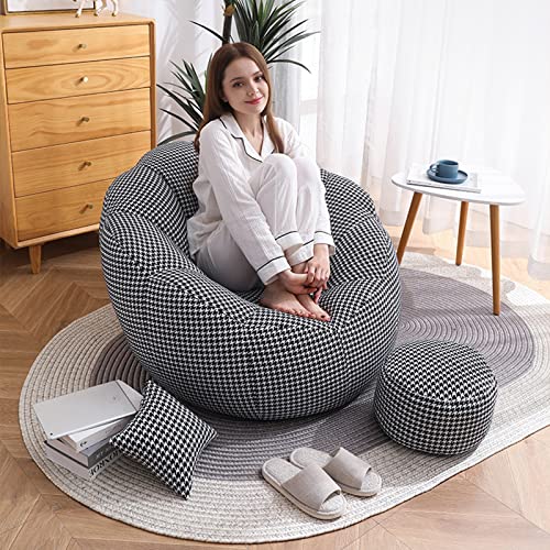 CSstone Bean Bag Sitzkissen Sessel Bodenkissen Aufbewahrungstasche Sitzsack Wohnzimmer Garten (Nur Cover) Bodenkissen Hocker Kinder Sitzsäcke Möbel Kissen Sessel Sofa,Houndstooth von CSstone