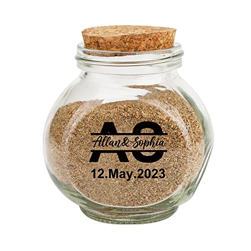 CSstone Honeymoon Sand Andenken Glas mit personalisiertem Anfangsnamen Herz/Runde geformte klare Glasflasche Glas Romantische Hochzeitsreise Geschenk für Paare, beste Freunde, Brautjungfer von CSstone