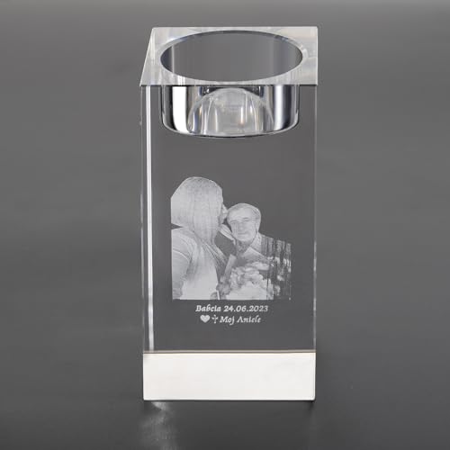 Personalisierter 3D-Foto-Kristall-Kerzenhalter, individueller Glas-Teelichthalter mit Bild, graviert, Portrait, Gedenk-Teelichthalter, Kerzenhalter, Dekoration für Hochzeit, Jahrestag, Geburtstag, von CSstone