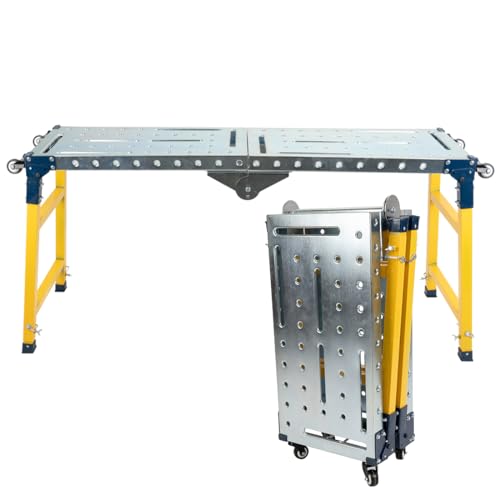 CStern 2 in 1 Werkstatttisch,Schweißtisch,Werkbank Klappbar,Tragbar Klappwerkbank,Spanntisch,Höhenverstellbar Arbeitsplattform,Faltbar,Gerüst mit Rollen,Tragkraft 498KG von CStern