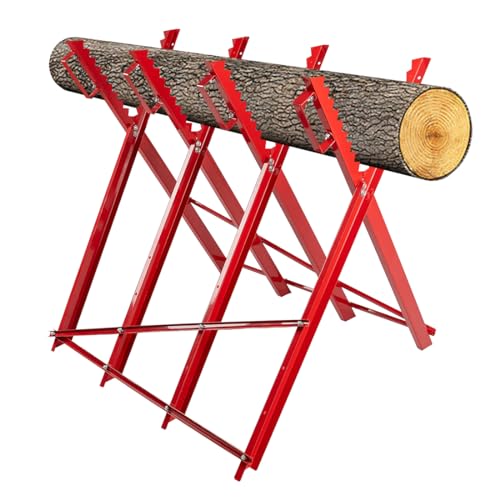 CStern Holzschneidebock mit Haltegriffen,Metall Sägebock Holz,Zusammenfaltbar Sägeböcke,Holzsägebock,Klappbar Sägegestell,Kettensägebock,Sägeständer,bis 70KG-Rot von CStern