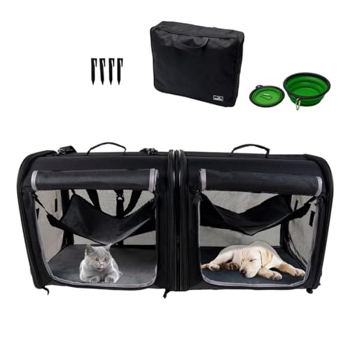 CStern Hundebox mit Napf Aufbewahrungspaket,Atmungsaktive Hundetransportbox,Faltbar Transportbox für Haustiere im Auto Flugzeug-Schwarz von CStern