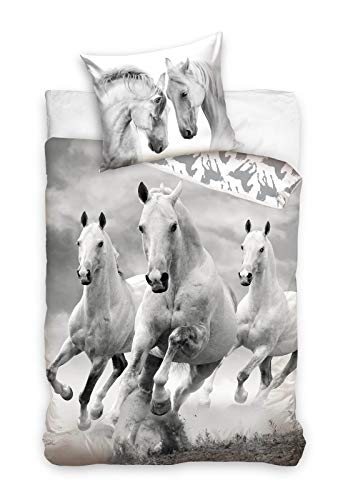Bettwäsche mit Pferdemotiv, Pferde Wendebettwäsche 100 % Baumwolle, 135 x 200 cm, 80 x 80 cm von CT