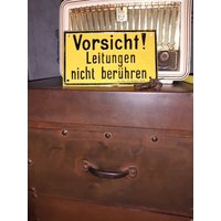 Vintage Warnschild, Leitung Nicht Berühren, Lebensgefahr, Strom, Blech-Schild, Industriedesign von CT1880Antique