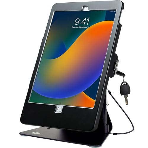 Desktop-Diebstahl-Ständer, CTA Kiosk-Ständer mit Stylus, Haltegurt und Aluminiumgehäuse für iPad 7. / 8. / 9. Generation 10,2 Zoll, iPad Air 3 und iPad Pro 27,2 cm und mehr (PAD-DASB) – Schwarz von CTA Digital