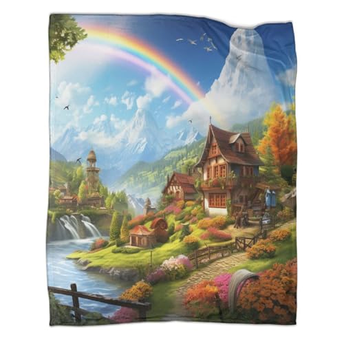 CTAMM Bergblick Flanell Fleece Decken Rainbow Extra Weiche Flauschige Kuscheldecken,leichte,gemütliche Mikrofaser Sofadecke,Couchdecke Für Erwachsene 60x80inch(150x200cm) von CTAMM