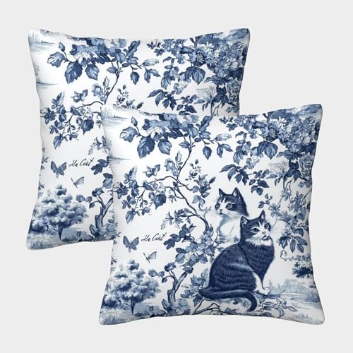 CTAMM Dekokissenbezug 2er-Pack 40x40cm Kissenbezug Unartige Katze Sofakissenbezug Schönes Dekokissen French Blumen Kissen Quadratisch Sofakissen Outdoorkissen Dekokissen von CTAMM