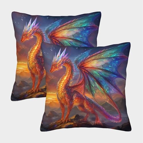CTAMM Huge Drache Kissenbezug 45x45cm 2er-Pack Kissenbezug Fantasy-Kunststil Muster Bedruckter Kissenbezug,Dekokissen Sofakissen Wohnzimmer Schlafzimmer Garten von CTAMM