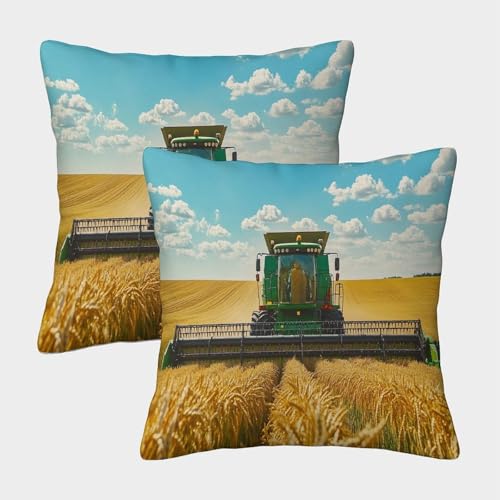 CTAMM Mähdrescher Kissenbezug 2er-Pack 40x40cm – 3D-Gedruckter Harvesting Grain in Weizenfeld Quadratischer Kissenbezug,Dekoration,Heimdekoration,Wohnzimmer,Schlafzimmer,Sofa,waschbar von CTAMM