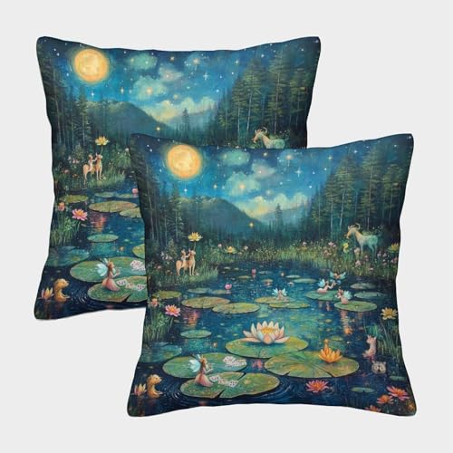 CTAMM Märchenhafter Kunststil Kissenbezug 40x40cm 2er-Pack Kissenbezug Seerosen und Feen Muster Bedruckter Kissenbezug,Dekokissen Sofakissen Wohnzimmer Schlafzimmer Garten CTAMM Märchenhafter Kunststil Kissenbezug 40x40cm 2er-Pack Kissenbezug Seerosen und Feen Muster Bedruckter Kissenbezug,Dekokissen Sofakissen Wohnzimmer Schlafzimmer Garten von CTAMM