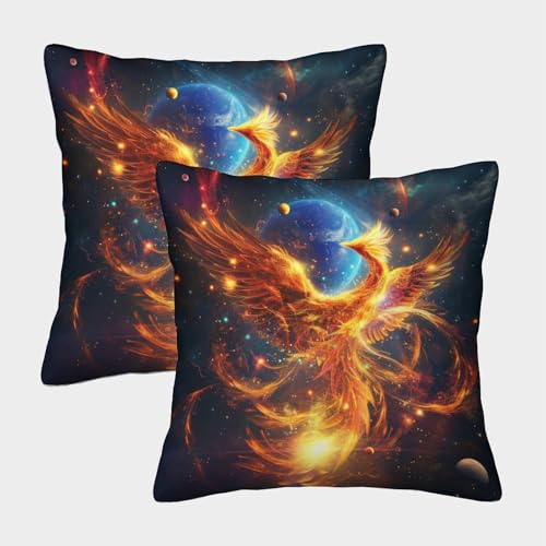 CTAMM Phönix Kissenbezüge 2er-Set Innen Deko Weltraum Kissenbezug Für Schlafzimmer Sofa Kissenhülle Versteckter Reißverschluss Innen Deko Für Sofa,Couch,Stuhl 40x40cm von CTAMM