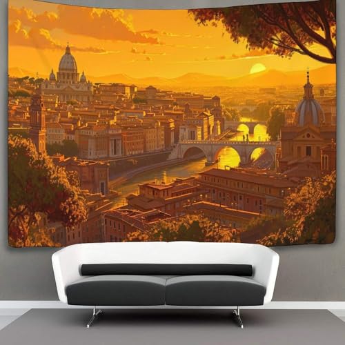 CTAMM Rom Wandteppich Sonneset View Stadt Skyline Wandteppiche 3D-Wandteppich Heimdekoration Für Raum 180cmx230cm von CTAMM