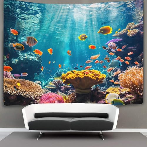 CTAMM Unterwasser Scene Tapisserie KorallengKunsten Wandteppich Wandbehang Für Schlafzimmer Wohnzimmer Schlafsaal 180cmx230cm von CTAMM