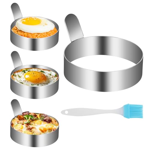CTDMJ 9cm Pancake Form Egg Ring 3Pack Spiegeleiform Ei Ring Spiegeleierformen für Pfanne Egg Ring Mold mit Fettbürste Antihaft-Spiegeleiformen Edelstahl Zum Kochen von Omeletts/Pfannkuchen/Omeletts von CTDMJ