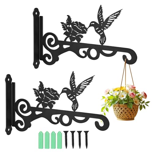 CTDMJ Blumenampel Halterung Metall, 2 ​Stück Pflanzenhaken 25cm Vogelmotiv Haken für Blumenampel, Elegant Einfach Wandhaken Blumenampel für Gartendekoration, Blumentöpfe, Lichterkette (Schwarz) von CTDMJ