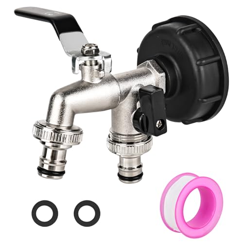 CTDMJ IBC Auslaufhahn,1000L Wassertank Wasserhahn, IBC Tank Auslaufhahn 1/2 Zoll mit Auslauf Verlängerung S60x6 Grobgewinde, IBC Container Anschluss Adapter für Wassertank (Schwarz) von CTDMJ