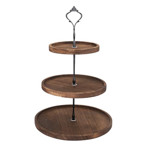 CTDMJ Tortenständer 3 Etagen Holz Servierständer mit Metallgriff Cupcake Ständer Kuchenständer Halter Turm Kuchenplatte Obst Kekse Süßigkeiten Etagere für Hochzeits Geburtstag Nachmittagstee Party von CTDMJ