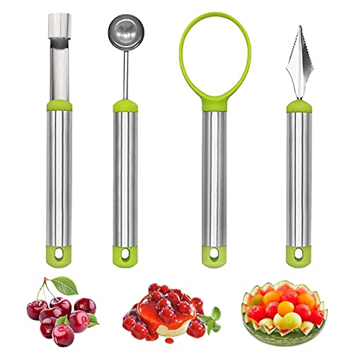 CTDMJ 4 Stück Obst Werkzeug Set Edelstahl Obstwerkzeug Set Multifunktion Obstschnitzmesser Set Fruchtschnitzwerkzeug Melonenlöffel Kugelausstecher Edelstahl Küchenwerkzeug Cutter für DIY-Obstsalate von CTDMJ