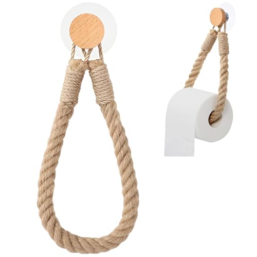 Holz Klopapierhalter Set Selbstklebend Toilettenpapierhalter ohne Bohren,WC Papier Halterung Vintage Dekoration Boho Deko Industrie Seil für Küche,Badzimmer,Toilette Holz Klopapierhalter Set Selbstklebend Toilettenpapierhalter ohne Bohren,WC Papier Halterung Vintage Dekoration Boho Deko Industrie Seil für Küche,Badzimmer,Toilette von CTENG