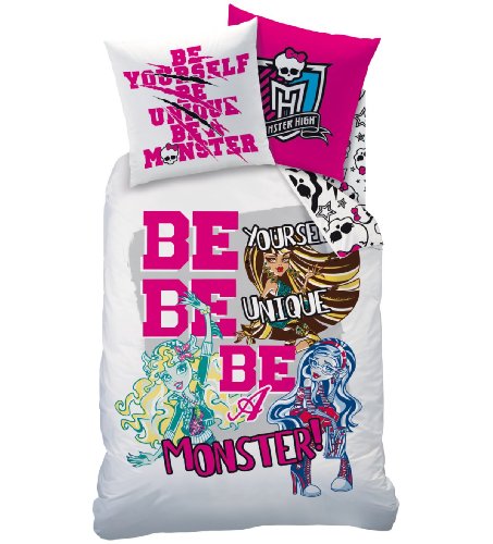 CTI 040854 Bettwäsche, Motiv Monster High Be Unique, Baumwolle, 140 x 200 cm, inkl. Kissenbezug, 63 x 63 cm, Weiß/Grau/Rosa von CTI