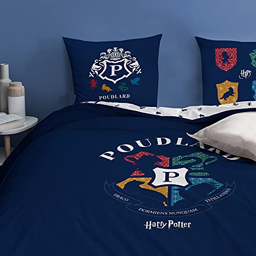 CTI Bettwäsche Harry Potter Wappen 100% Baumwolle Bettbezug 240 x 220 cm + 2 Kissenbezüge 63 x 63 cm, Blau von CTI