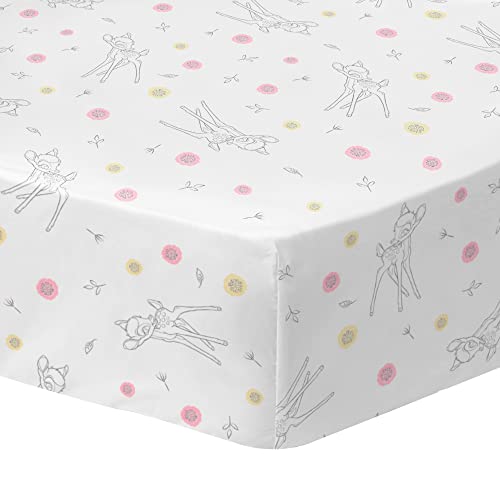 CTI Disney Bambi Flowers Spannbettlaken für Kinder, Mädchen, 90 x 190 cm, 100 % Baumwolle, Öko-Tex, Weiß von CTI