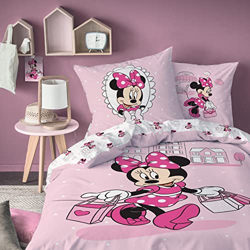 Minnie Maus Flannel/Biber Bettwäsche Bettbezug 135x200 80x80 · Kinderbettwäsche für Mädchen · Disney`s Minnie Mouse · 2 teilig · 1 Kissenbezug 80x80 + 1 Bettbezug 135x200 cm von CTI