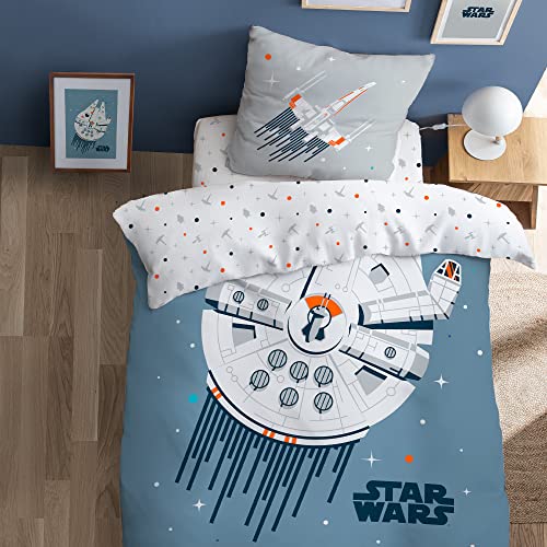 CTI Star Wars Home Millennium Falcon Bettwäsche, Bedruckt, 100% Baumwolle, 140 x 200 cm, gletscherblau, 47683 von CTI