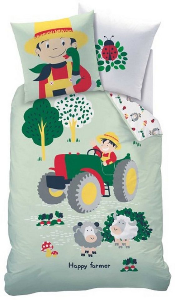 Kinderbettwäsche Traktor Bettwäsche Trecker Happy Farmer 135 x 200 cm 80 x 80 cm, CTI von CTI