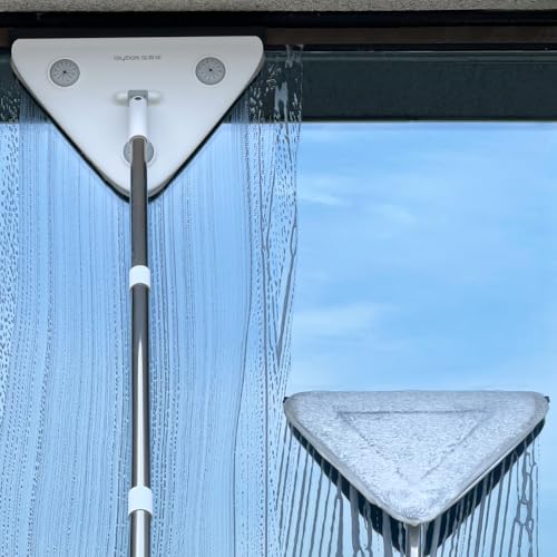 CTIME 200 cm 3-in-1 professioneller Fensterabzieher und Wandwischer: Fensterreinigungsset mit 360° drehbarem dreieckigem Kopf und universellen Stoffschlitzen (inkl. 3 wiederverwendbaren Pads) von CTIME