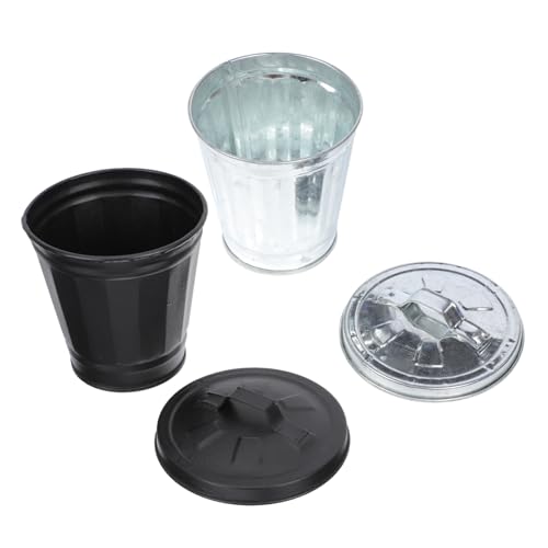 CTIRCHIU 2 Stück Mini Tischabfalleimer mit Deckel Kompakter Desktop Mülleimer aus Metall in Schwarz und Silber Leichter Haushalts abfalleimer für Küche Wohnzimmer Kinderzimmer Platzsparend von CTIRCHIU