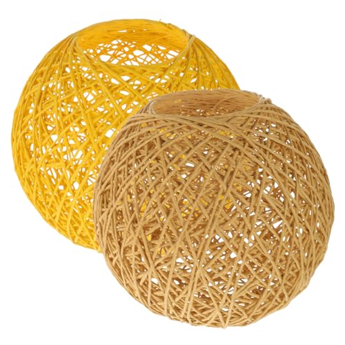 CTIRCHIU 2 Stück Runde Rattan Lampenschirme Natürliche und Gelbe Deckenlampen Abdeckung Rustikale Hängelampe Lichtabdeckungen für Wohnzimmer Schlafzimmer und Dekoration von CTIRCHIU