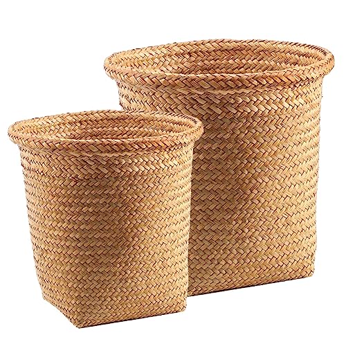 CTIRCHIU 2Stücke Handgewebte Abfallkörbe Dekorative Mülleimer für Wohnzimmer und Aufbewahrungskörbe Rattan Design Platzsparend von CTIRCHIU