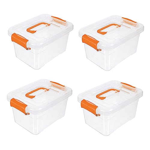 CTIRCHIU 4Stücke Desktop Organizer Box Transparente Aufbewahrungsbox mit Deckel und Griff für Büro Schule und Zuhause für Kleine Utensilien Robuste und Langlebige von CTIRCHIU