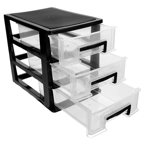 CTIRCHIU DREI Layer Kunststoff Aufbewahrungsbox Tragbarer Organizer für Schreibtisch und Büro Multifunktionales Regalsystem Schwarz und Transparent von CTIRCHIU