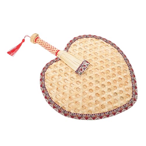 CTIRCHIU Herzförmiger Handventilator Rattan mit Stoffrand Handgefertigter Fächer für Sommer Kühlung für Wanddekoration von CTIRCHIU