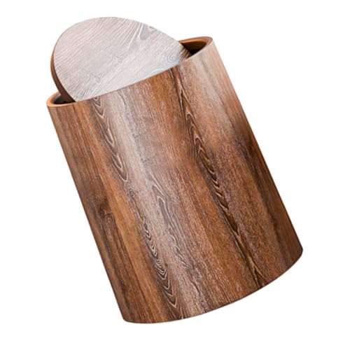 CTIRCHIU Holzimitat Mülleimer mit Schwingdeckel Runder Papierkorb für Zuhause und Büro Design Leicht zu Reinigen für Badezimmer und Schlafzimmer von CTIRCHIU