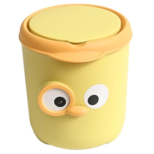 CTIRCHIU Kleiner Desktop Mülleimer mit Deckel Niedlicher Cartoon Stil Praktischer Tischabfallbehälter für Büro und Zuhause Gelber Mini Papierkorb zur Einfachen Mülltrennung und von CTIRCHIU
