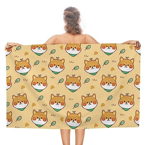 CTOITLKF Strandtuch, süßes Shiba Inu Badetuch, Pool-Handtuch, ideal für Fitnessstudio, Schwimmen, 80 x 130 cm von CTOITLKF