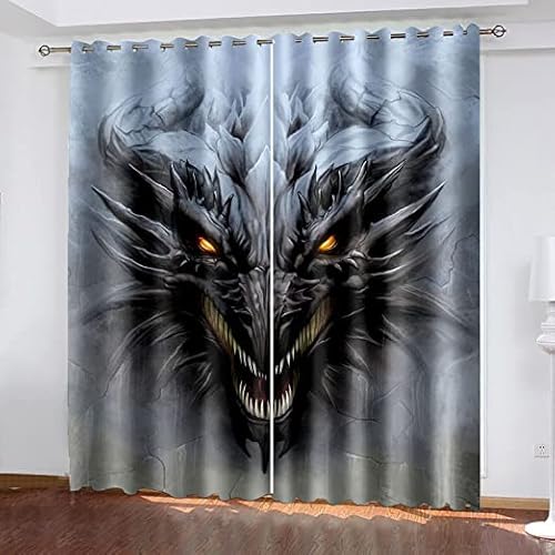 CTQTZ Drachen Kinder Blickdichte Vorhänge alte Kreaturen Verdunkelungsvorhänge Mit Ösen 140x160 cm (BreitexHöhe) 2er Set Gardinen für Dekoration Kinderzimmer von CTQTZ