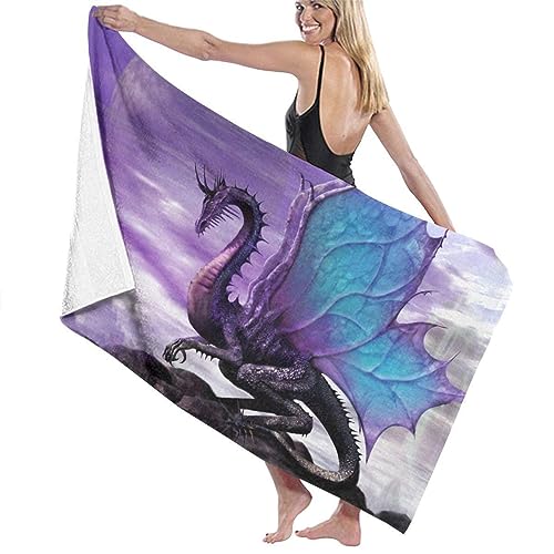 CTQTZ Drachen Lila Tier Strandtuch & Badetuch 80x160cm Mikrofaser Strand-Handtuch & Bade-Handtuch von CTQTZ