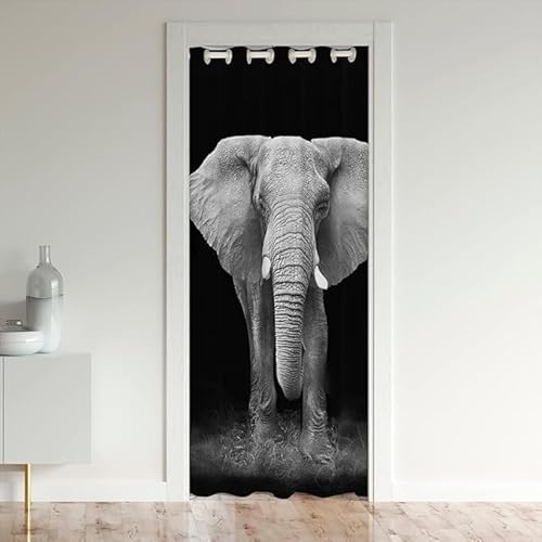 CTQTZ Elefant Türvorhang, 150x203cm(BxH) Blickdicht Thermo Gardinen Vorhang Wilde Tiere Schwarz Grau Blackout Vorhang mit Ösen für Schlafzimmer Tür Schrank Vorhang von CTQTZ