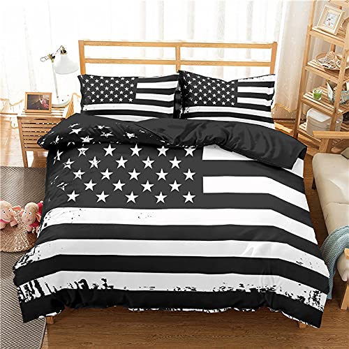 CTQTZ Flagge Bettwäsche 220x240 USA Flagge Erwachsene 3 Stück Bettbezug Dunkel Schwarze und Weiße Streifen 3D Bettbezüge Weiche Mikrofase Bettwäsche mit Reißverschluss mit Kissenbezug 80x80 von CTQTZ