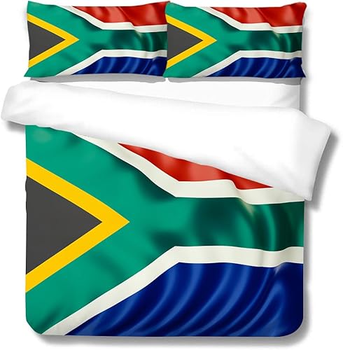 CTQTZ Flagge Bettwäsche Set 200x200 Südafrika Flagge Bettbezug Set Bunt Weiche Microfaser Bettbezug Reißverschluss Jungen Teens Dekorative Betten Set von CTQTZ