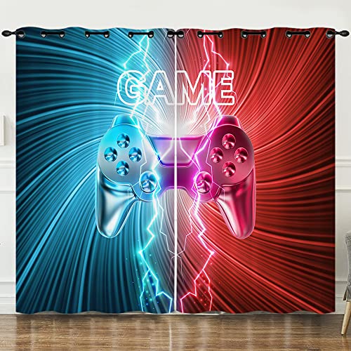 CTQTZ Gamepad Blickdichter Vorhänge Mit Ösen Kinder-Spieler Jungen Spiele Verdunklungsvorhänge 234x230 cm (BreitexHöhe) 2er Set Gardinen für Dekoration Kinderzimmer von CTQTZ