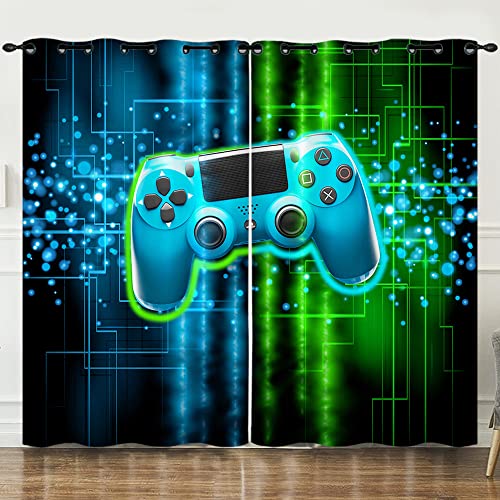 CTQTZ Gamer Verdunkelungsvorhang Blickdicht Gaming Vorhang Kinder Gamer Videospiele Vorhang Set Blickdichter Vorhänge Mit Ösen 200x214 cm (BreitexHöhe) 2er Set Gardinen für Dekoration Kinderzimmer von CTQTZ